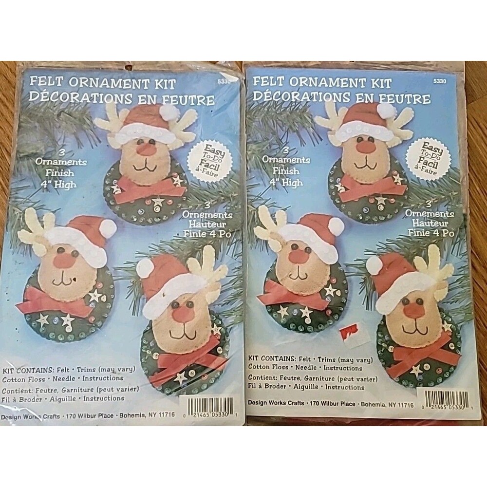 2 Pks Design Works Felt Jewel Christmas RUDOLPH REINDEER  6 Ornaments 4" High